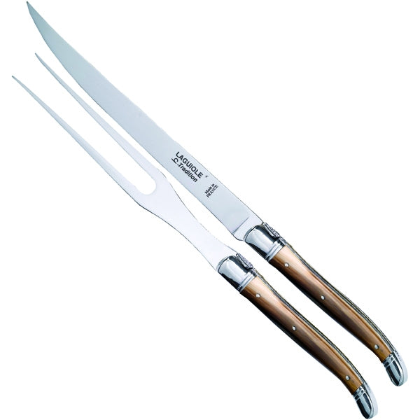 Forskærersæt Brunt Horn og 2 stålkraver - Laguiole Tradition