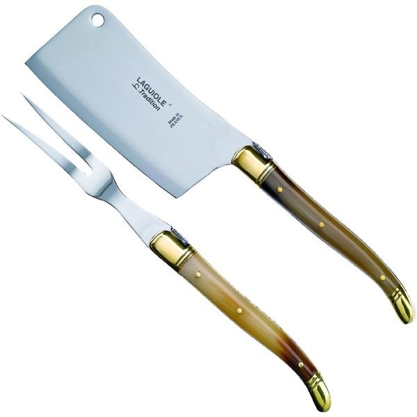 Laguiole Tradition Ostesæt Brun horn med 2 messingkraver