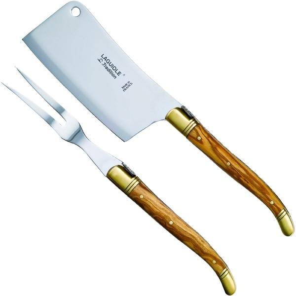 Laguiole Tradition Ostesæt Oliventræ med 2 messingkraver