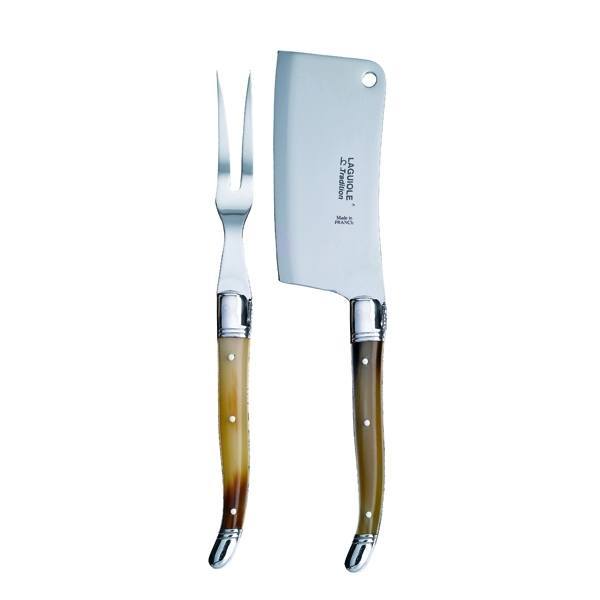 Laguiole Tradition Ostesæt Brun horn med 2 stålkraver